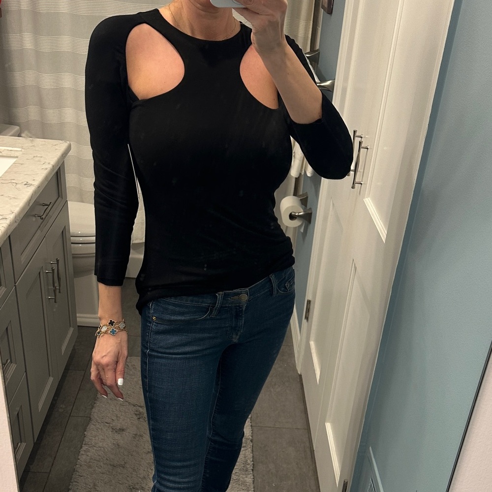 NWT Bailey 44 "Ganache" Black Cut-Out Blouse